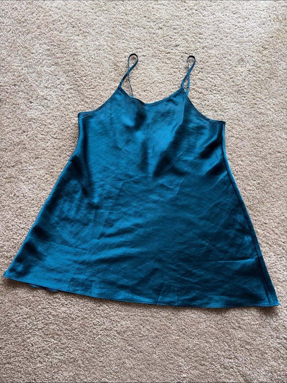 Silky Teal Slip Camisole Top with Adjustable Straps